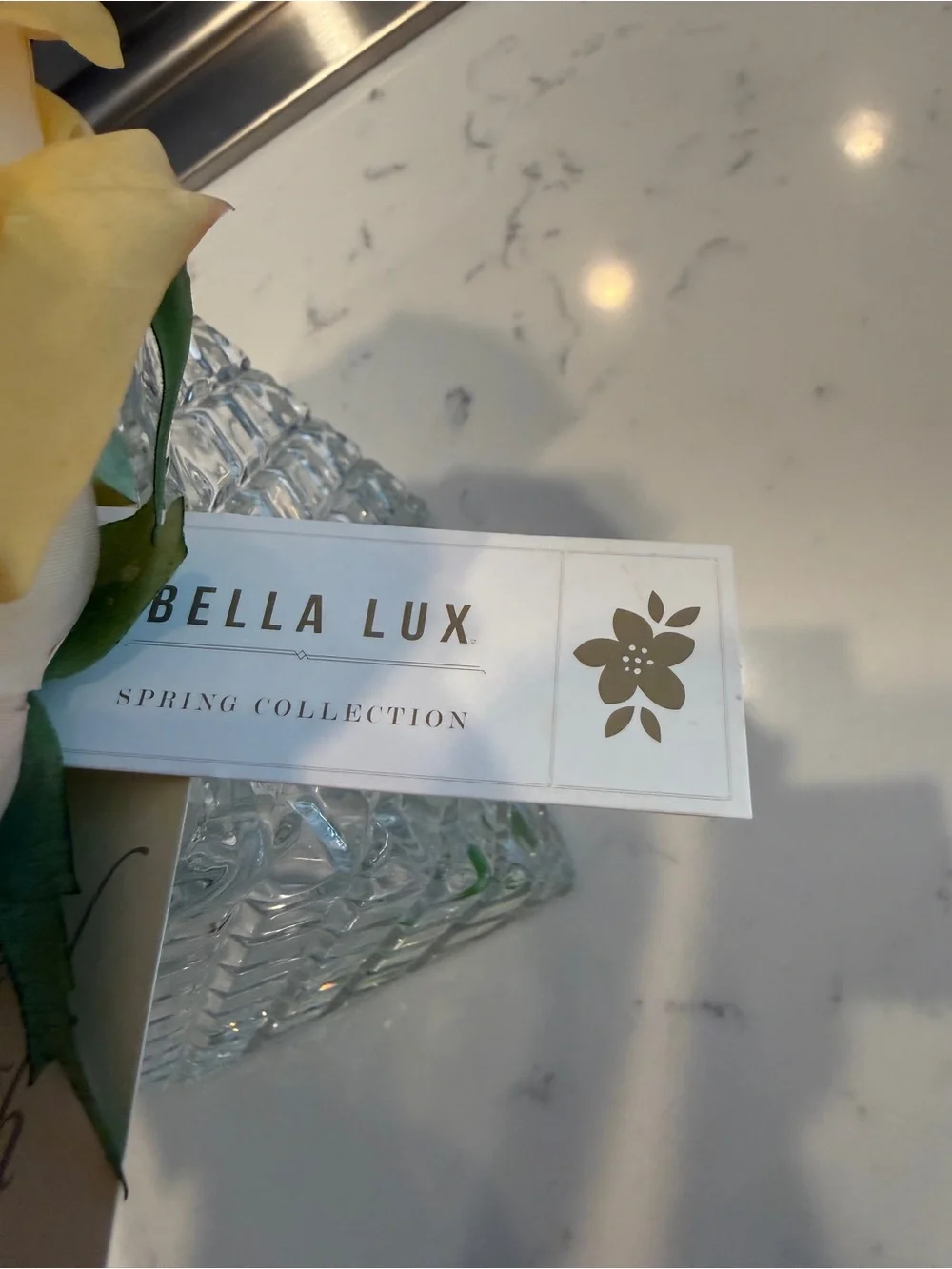 Ella Lux Real Touch Yellow Rose Floral Arrangement Glass Cube Vase Faux Flowers